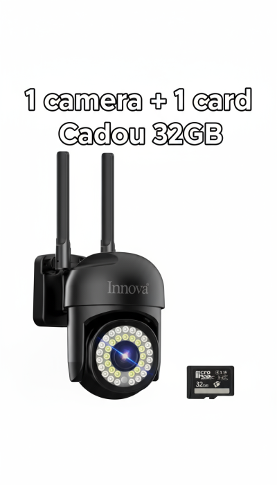 Cameră de Supraveghere Innova WIFI, 36 LED-uri, HD, Viziune Nocturnă cu Infraroșu și Protecție IP66 + Card Cadou
