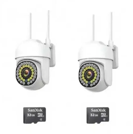 Pachet 2 x Cameră de Supraveghere Smart WIFI, 36 LED-uri, HD, IP66 + 2 Carduri Incluse+CADOU SURPRIZA