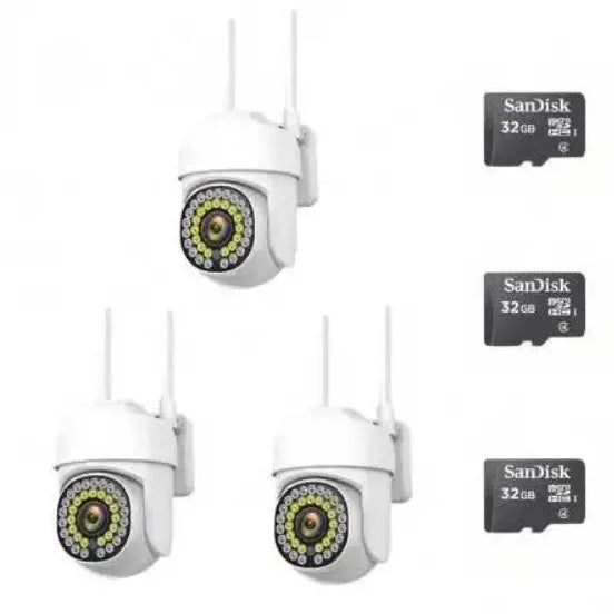 Pachet 3 x Cameră de Supraveghere Smart WIFI, 36 LED-uri, HD, IP66 + 3 Carduri Incluse+CADOU SURPRIZA