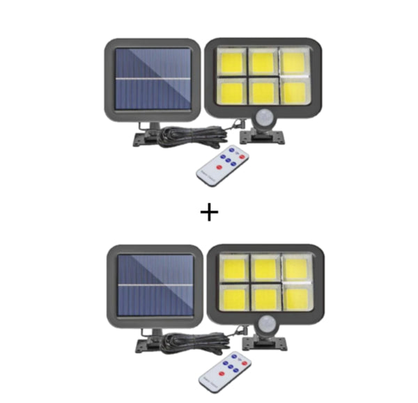 Set 2 x Proiectoare Solare cu Panou Separat Si Senzor de Miscare 120 COB + Telecomanda +cadou surpriza